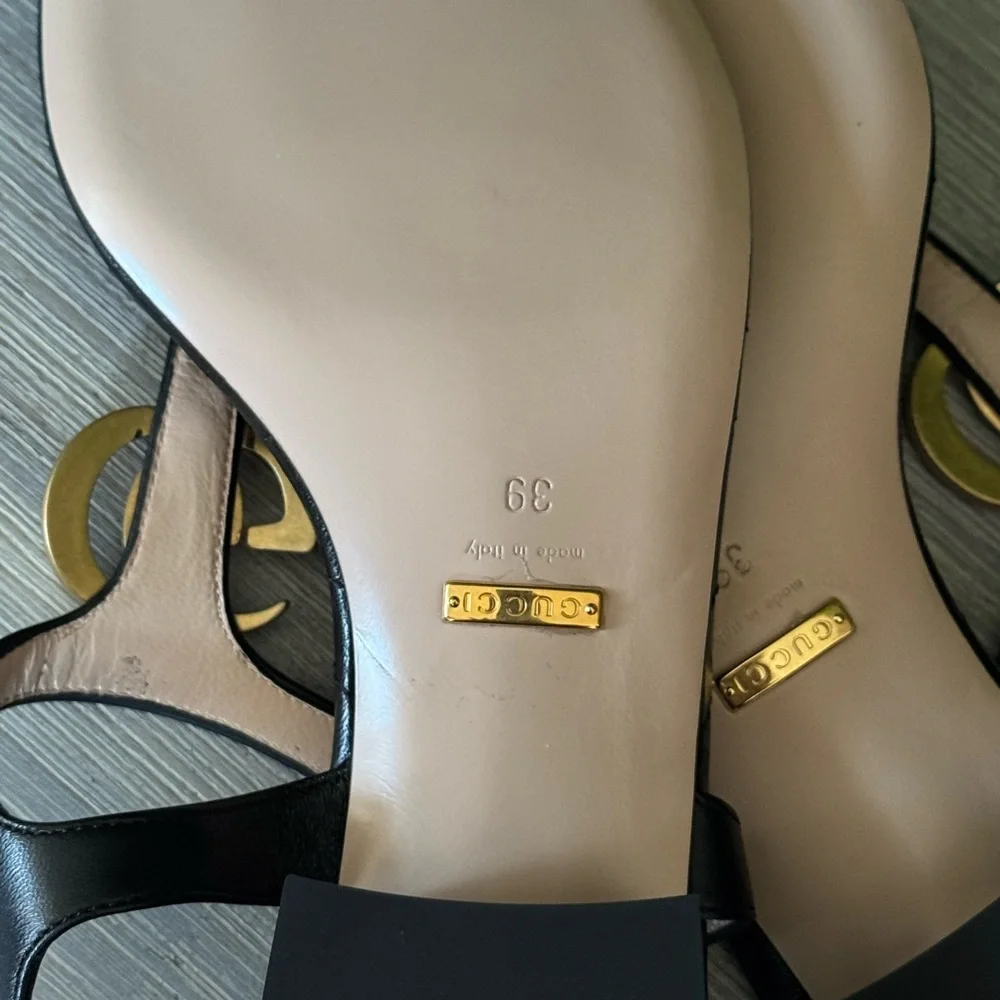 New Gucci Marmont Black Leather GG Sandals - Picture 5 of 9